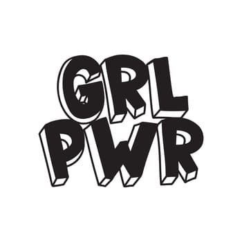 GRL PWR short quote. Girl Power cute hand drawing illustration for print, brochure, greeting card, bag, clothing. To stick on laptop, phone, wall. Modern motivational text, feminist tattoo trend