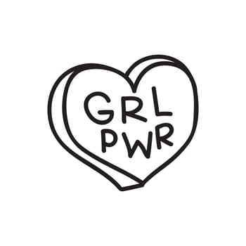 GRL PWR short quote. Girl Power cute hand drawing illustration for print, brochure, greeting card, bag, clothing. To stick on laptop, phone, wall. Modern motivational text, feminist tattoo trend