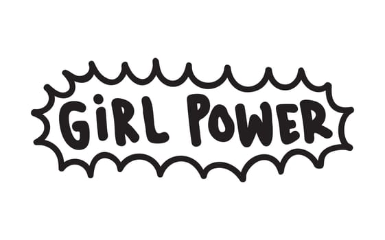 GRL PWR short quote. Girl Power cute hand drawing illustration for print, brochure, greeting card, bag, clothing. To stick on laptop, phone, wall. Modern motivational text, feminist tattoo trend