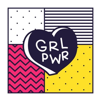 GRL PWR short quote. Girl Power cute hand drawing illustration for print, brochure, greeting card, bag, clothing. To stick on laptop, phone, wall. Modern motivational text, feminist tattoo trend