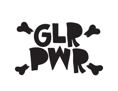 GRL PWR short quote. Girl Power cute hand drawing illustration for print, brochure, greeting card, bag, clothing. To stick on laptop, phone, wall. Modern motivational text, feminist tattoo trend