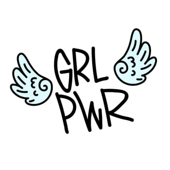 GRL PWR short quote. Girl Power cute hand drawing illustration for print, brochure, greeting card, bag, clothing. To stick on laptop, phone, wall. Modern motivational text, feminist tattoo trend