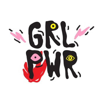 GRL PWR short quote. Girl Power simple cute illustration for print, bag, clothing. Perfect to stick on laptop, phone, wall everywhere. Modern feminist slogan, the latest tattoo trend