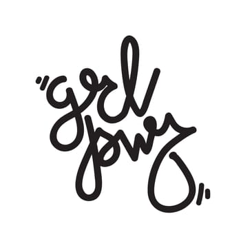 GRL PWR short quote. Girl Power cute hand drawing illustration for print, brochure, greeting card, bag, clothing. To stick on laptop, phone, wall. Modern motivational text, feminist tattoo trend