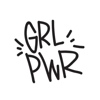 GRL PWR short quote. Girl Power cute hand drawing illustration for print, brochure, greeting card, bag, clothing. To stick on laptop, phone, wall. Modern motivational text, feminist tattoo trend
