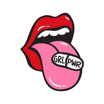 GRL PWR short quote. Girl Power cute hand drawing illustration for print, brochure, greeting card, bag, clothing. To stick on laptop, phone, wall. Modern motivational text, feminist tattoo trend