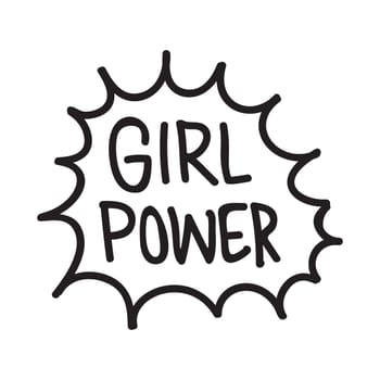 GRL PWR short quote. Girl Power cute hand drawing illustration for print, brochure, greeting card, bag, clothing. To stick on laptop, phone, wall. Modern motivational text, feminist tattoo trend