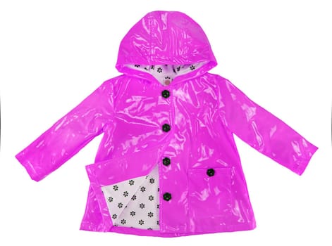 Rain jacket. Girls elegant purple rain jacket isolated on a white background. Fashion for rain season.