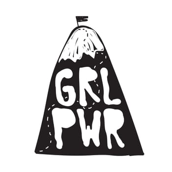 GRL PWR short quote. Girl Power cute hand drawing illustration for print, brochure, greeting card, bag, clothing. To stick on laptop, phone, wall. Modern motivational text, feminist tattoo trend