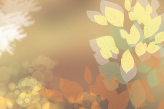 Autumn background. Abstract festive autumn gradient golden pastel bright background texture with leaves. Indian summer. Space.