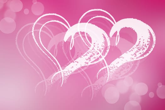 Abstract Valentine background. Abstract festive blur bright purple pastel background with two white hearts love bokeh for wedding card or Valentine‘s day.  Romantic textured backdrop with space for your design. Card concept.