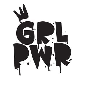 GRL PWR short quote. Girl Power cute hand drawing illustration for print, brochure, greeting card, bag, clothing. To stick on laptop, phone, wall. Modern motivational text, feminist tattoo trend