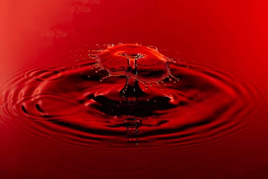 Red Water Droplet Splash Close Up.