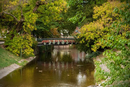 pedestrian overpass in autumn in germany