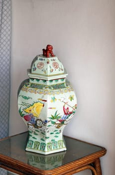 The Chinese big beautiful vase painted with a warrior with an ax