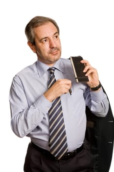 pensive mature business man, isolated on white