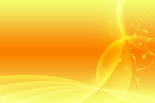 Abstract yellow and orange background. Intersecting arcs background, accompanied by falling stars.