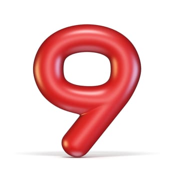 Red glossy font Number 9 NINE 3D rendering illustration isolated on white background