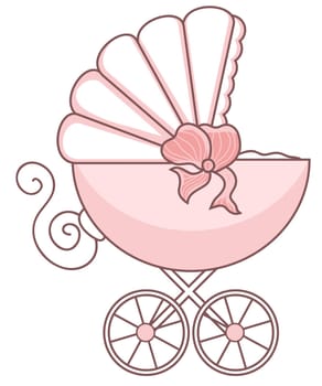 baby carriage pram girl pink newborn vinatge illustration