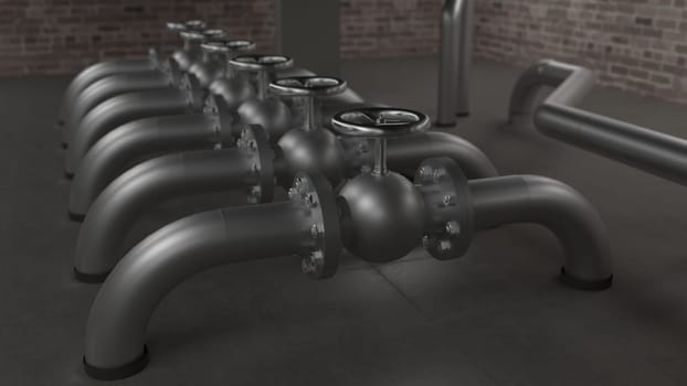 Large industrial boiler, pipes and valves room 3d render