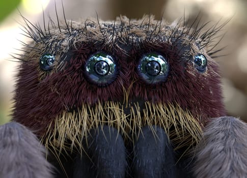Salticus scenicus jumping spider macro 3d render