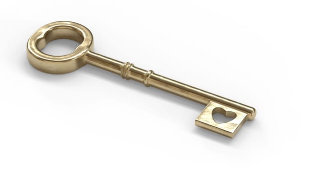 3d render of an old key for heart as a charm