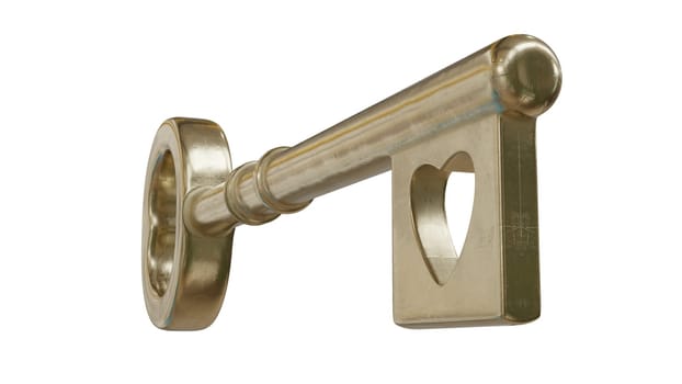 3d render of an old key for heart as a charm