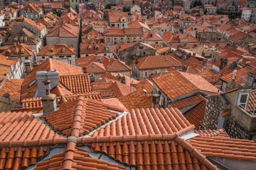 Close up of the Rooftops of old houses in Dubrovnik, viewed from the Old Town fortified walls