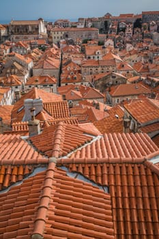 Close up of the Rooftops of old houses in Dubrovnik, viewed from the Old Town fortified walls