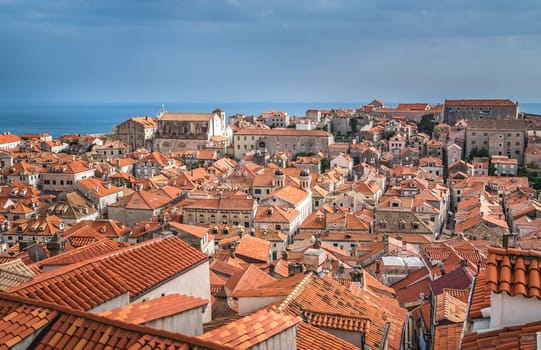 View of the old houses in Dubrovnik, as seen from the Old Town fortified walls