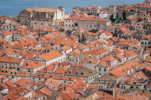 View of the old houses in Dubrovnik, as seen from the Old Town fortified walls