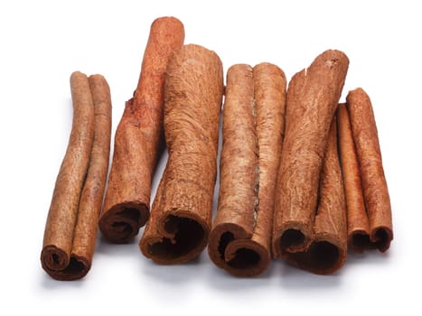 Pile of cinnamon sticks. Clipping paths, shadow separated
