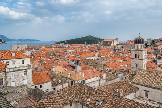 View of the old houses in Dubrovnik, as seen from the Old Town fortified walls