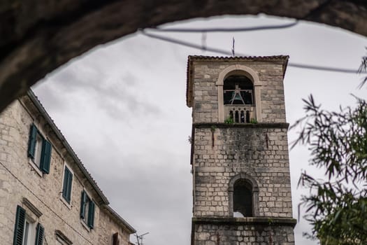 St. Nicholas Church bell tower in Kotor Old Town, Montenegro