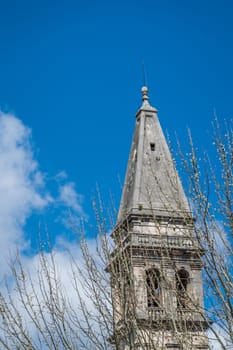 Saint Nikola Church tower in Perast, Kotor harbor, Montenegro