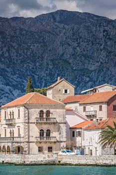 Old houses in the beautiful Perast town in the Kotor Bay, Montenegro