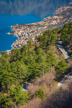 Stunning landscape of the Bay of Kotor in Montenegro as seen from the road to Lovcen National Park
