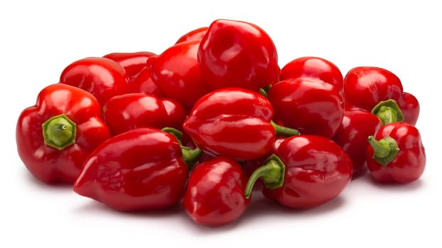 Pile of ripe Habanero peppers. Clipping paths, shadow separated, infinite depth of field