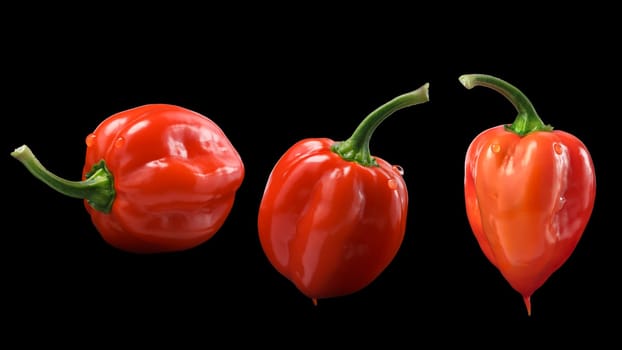 Set of orange Habanero peppers (Capsicum chinense), fresh, ripe. Clipping paths