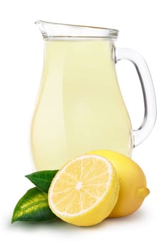 Lemon juice pitcher or jug with oranges. Separate clipping paths for pitcher, for whole composite and for shadow. Infinite depth of field