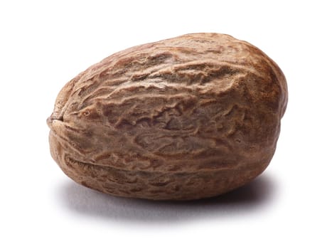 Single nutmeg (seed of Myristica fragrans). Clipping paths, shadow separated