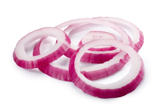 Red or purple onion rings. Round onion slices. Clipping path, shadow separated. Design elements