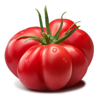 Ribbed heirloom tomato with sepal. Clipping paths, shadow separated, infinite depth of field