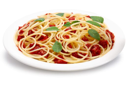 Spaghetti with bolognese sauce. Clipping paths, infinite depth of field