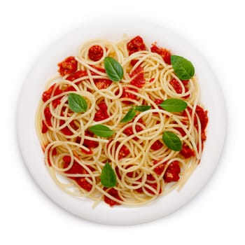 Spaghetti with bolognese sauce. Clipping paths, infinite depth of field