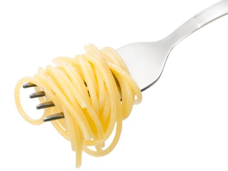 Plain spaghetti on a fork. Infinite depth of field, clipping path