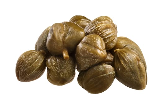 Pile of capers (pickled flower buds of Capparis spinosa). Clipping path
