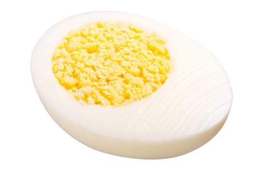 Half of boiled chicken egg, the yolk is roughly styled. Clipping path, shadowless
