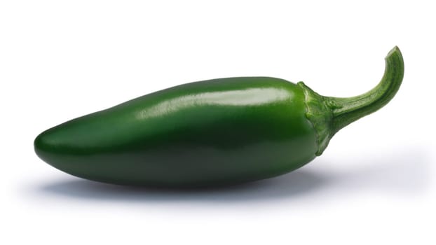 Jalapeno chile pepper, whole pod, green. Clipping paths, shadow separated