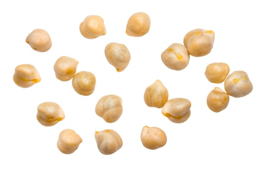 Kabuli Chickpeas (Cicer arietinum seeds), top view. Clipping paths